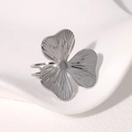 Anello regolabile in argento a forma di petalo con texture spazzolata da donna - Color Acciaio