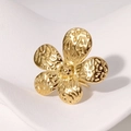 Minimalist gold flower stainless steel ring with hammered texture on wavy background - Gold