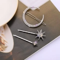 Set di fermagli per capelli vintage argento con strass a forma di luna e stelle - Set da 3 Pezzi / Argento
