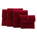 Set of four burgundy velvet jewelry pouches with snap buttons in multiple sizes - Wine Red