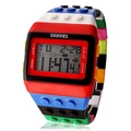 Detail of LED colorful candy digital watch with multi-color building block style strap - Red Edge Black Red I