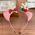 Serre-tête bois de renne rose avec paillettes dorées et nœuds de Noël pour filles - Style Renne / Bois de renne roses