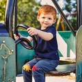 Completo casual bimbo con t-shirt blu e pantaloni grigi con toppa a forma di dinosauro - 3T (Altezza 90-95cm) / Blu Notte