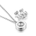 Polished stainless steel jewelry set with round clear crystals on necklace and earrings - Silver Round Zirconia Jewelry Set (KS59876-Z)