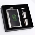 Black leather 8oz stainless steel flask gift set with funnel and cups in a black box - 8oz Green Leather Wrap Set 230ml (CCCP)