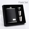 Men's 8oz black leather wrapped stainless steel hip flask set with cups and funnel in gift box - 8oz Square Pattern Set 230ml