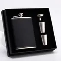 8oz hip flask set in black lychee leather with two spirit cups and one funnel - 8oz Litchi Pattern Set 230ml