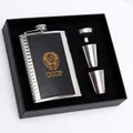 8oz stainless steel hip flask set with black leather wrap and CCCP emblem in gift box - 8oz Yellow Leather Wrap Set 230ml (CCCP)