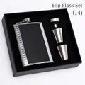 8oz stainless steel hip flask set with black leather wrap, two cups and funnel in gift box - 8oz Black Plain Leather Set 230ml