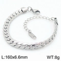 Bracelet gourmette plate en acier inoxydable argenté avec fermoir mousqueton et chaîne - Bracelet Argenté (KB188403-Z) / 160mm x 6.6mm