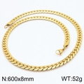 Gold-plated flat Cuban link chain necklace, 8mm width and 600mm length for men and women - 600x8mm Gold Necklace (KN288920-Z)