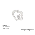 Silver stainless steel heart charm with hollow lotus design, size 13x12mm for DIY jewelry - Heart Lotus / Silver