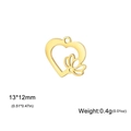 Golden heart-shaped stainless steel lotus charm with cutout design, size 13x12mm - Heart Lotus / Gold