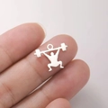 Minimalist silver dumbbell athlete pendant made of polished stainless steel for DIY jewelry - Steel Weightlifting Barbells