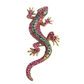 Lizard brooch with pink and blue crystals set in a golden metal frame for women - Red Style (YNCP0892红色蜥蜴)