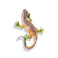 Detailed golden lizard brooch with sparkling amber crystals and green enamel accents - Orange Style (YNCP7229橙)