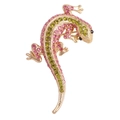 Golden lizard brooch featuring pink and green crystal rhinestones on white background - Yellow Style (YNCP1128黄色蜥蜴)