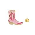 Pink enamel cowboy boot pin featuring butterfly and heart patterns with gold trim - Zinc Alloy/Enamel / Pink Cowboy Boot/Butterfly Heart