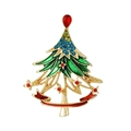 Elegant gold-tone Christmas tree brooch featuring green enamel and colorful rhinestones - HC0164 Ribbon Christmas Tree