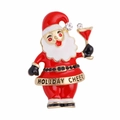 Christmas Santa Claus brooch with Holiday Cheer banner and sparkling rhinestones - YNCP4831 Holiday Cheer Santa