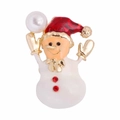 Cute snowman Christmas brooch with white enamel, red rhinestones and a pearl accent - YNCP1593 Snowman with Pearl Hat