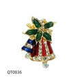 Christmas bells brooch with colorful enamel and sparkling rhinestones for holiday decor - QT0836 Festive Double Bells