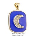 Detailed view of gold moon pendant with blue enamel and micro-paved cubic zirconia - Style 20