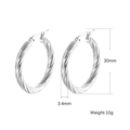 Polished silver twisted hoop earrings made of stainless steel with a geometric spiral design - 30mm Twisted Silver Plated / Silver