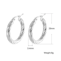 Macro detail of twisted rope hoop earrings showing 26mm diameter and 3.4mm thickness - 25mm Twisted Silver Plated / Silver