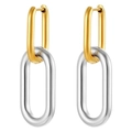 Modern two-tone U-shape oval chain link earrings with polished gold and silver plating - Gold Top Steel Bottom Two-Tone Style(MS-606)