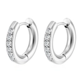 Fashion silver round stainless steel hoop earrings inlaid with sparkling zircons - Steel Color Zirconia Inlaid Small