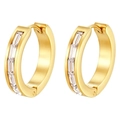 Classic gold hoop earrings with rectangular cubic zirconia inlay and a brushed finish - Gold