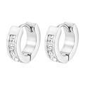 Boucles d'oreilles créoles en acier inoxydable argenté avec zircons ronds sertis - 4x9 Rond (Argent)