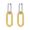 Two-tone oval huggie earrings featuring silver and gold stainless steel hoops - Steel Top Gold Bottom Two-Tone Style(MS-606)