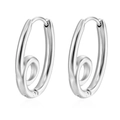 Polished silver geometric oval hoop earrings with unique spiral twist knot design - Silver (MS-596)