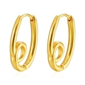 Detail of 18K gold plated hoop earrings with unique spiral twist texture on white background - Gold (MS-596)