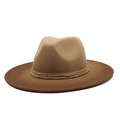 Detail of wool felt fedora featuring two-tone拼接 design with beaded decorative rope band - M (56-58cm) / Gradient Brown
