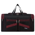 Close-up of black travel bag with red woven texture trim and durable oxford fabric details - Small / Red