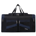 Foldable large capacity black travel duffel bag with blue zipper accents and dual handles - Large / Blue