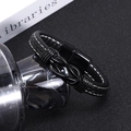 Pulsera para hombre de cuero trenzado negro con nudo infinito y cierre magnético de metal - Negro/Hebilla Negra