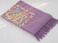 Châle en laine violet avec broderie paisley exquise et détails de franges doux - Violet