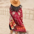Chal étnico de cachemira roja con bordados dorados y borlas estilo bohemio - Girasol 5