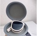 Creamy beige foldable round sunglasses with black lenses and a grey portable storage case - Glasses Storage Round Pouch / Gray