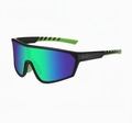 Detail of matte black athletic sunglasses featuring vibrant green non-slip rubber grips - Matte Black Frame Green Mirror Lens