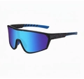Detail of sports sunglasses featuring blue and pink spray paint patterns on black frame - Black Frame Blue Purple Splatter Ice Blue Lens