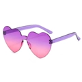 Heart shaped rimless sunglasses with purple pink gradient lenses and clear temples - Two-tone C24