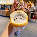 Portachiavi peluche gatto toast giallo e grigio con funzione sonora e clip dorata - Gatto Toast