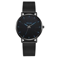 Men's minimalist black quartz watch with mesh strap and blue markers on a clean white background - Blue Hand Black Case Black Strap