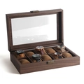 Premium 10-slot dark walnut wood watch box with glass lid and soft brown cushions - 10 Slots