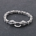 Men's titanium steel Byzantine chain bracelet with dual snake head ring design - Steel Color (KB151148-Z)